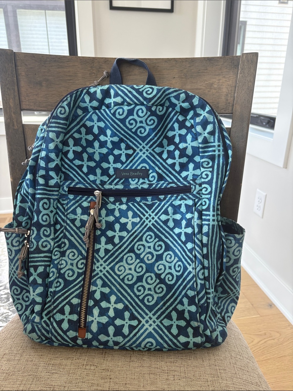 Vera Bradley Teal & Navy Geometric Quilted Backpack